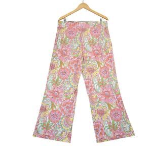 Boston Proper Womens L Floral Wide Leg Pants Hippie Retro Dopamine Dressing